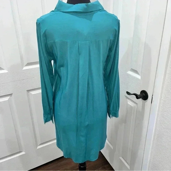 Ekouer teal v- neck shirt dress long sleeve with pockets NWT - Picture 2 of 10